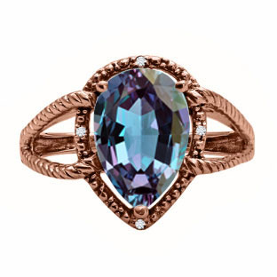 Diamond Pear Shaped Alexandrite Gemstone Rose Gold Ring By Gemologica