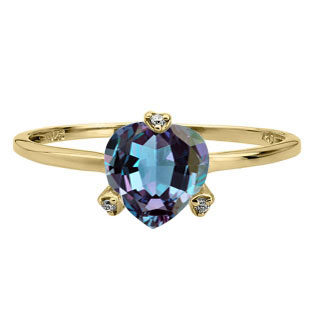 Simple Heart Shaped Alexandrite Diamond Yellow Gold Ring by Gemologica