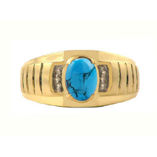 Diamond and Turquoise Yellow Gold Ring For Men