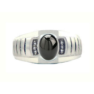 Diamond and Black Star Sapphire White Gold Ring For Men