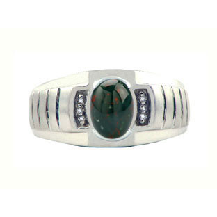 Diamond and Bloodstone White Gold Ring For Men