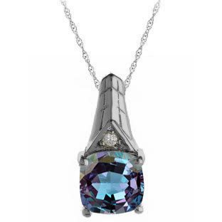 Diamond Cushion Cut Alexandrite June Birthstone Black Gold Pendant By Gemologica
