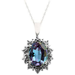 Diamond Oval Alexandrite Gemstone White Gold Starburst Pendant by Gemologica