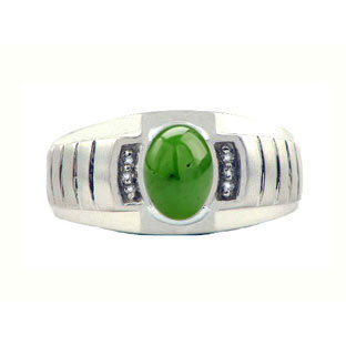 Diamond and Jade White Gold Ring For Men