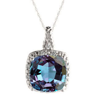 Cushion Alexandrite June Stone Silver Diamond Braided Pendant By Gemologica