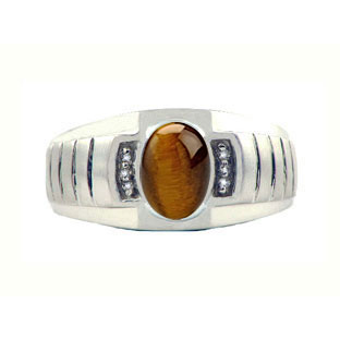 Diamond and Tiger Eye White Gold Ring For Men