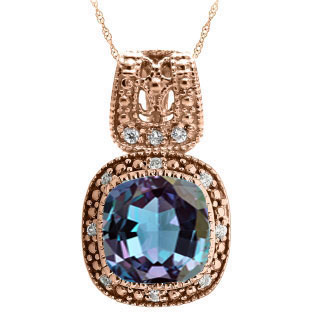 Cushion-Cut Alexandrite Rose Gold Diamond Filigree Vintage Style Pendant