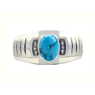 Diamond and Turquoise White Gold Ring For Men