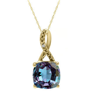 Yellow Gold Cushion-Cut Alexandrite Birthstone Diamond Pendant By Gemologica