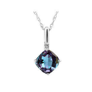 White Gold Alexandrite Gemstone Cushion-Cut Diamond Pendant By Gemologica