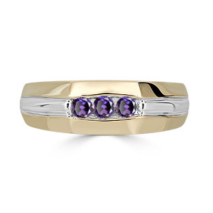 Alexandrite Mens Ring - Men's 3 Stone Alexandrite Ring In Two Tone Gold
