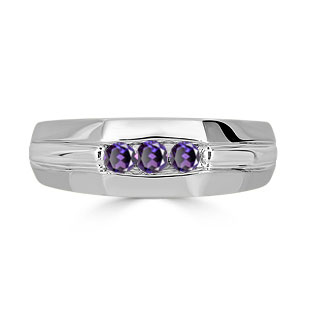 Alexandrite Mens Ring - Men's 3 Stone Alexandrite Ring In Sterling Silver