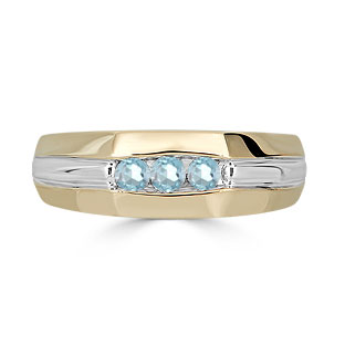 Aquamarine Mens Ring - Men's 3 Stone Aquamarine Ring In Two Tone Gold