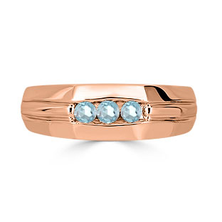 Aquamarine Mens Ring - Men's 3 Stone Aquamarine Ring In Rose Gold