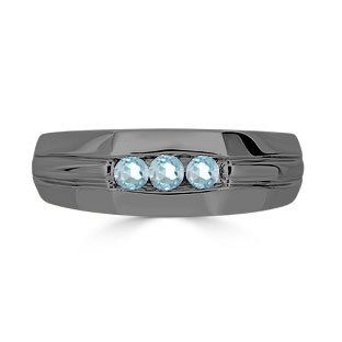 Aquamarine Mens Ring - Men's 3 Stone Aquamarine Ring In Black Gold