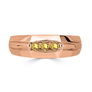 Citrine Mens Ring - Men's 3 Stone Citrine Ring In Rose Gold