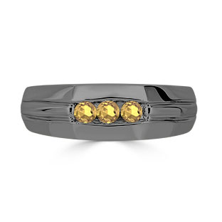 Citrine Mens Ring - Men's 3 Stone Citrine Ring In Black Gold