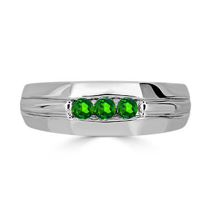 Emerald Mens Ring - Men's 3 Stone Emerald Ring In White Gold