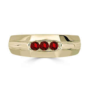 Garnet Mens Ring - Men's 3 Stone Garnet Ring In Yellow Gold