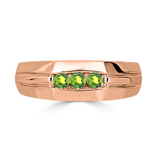 Peridot Mens Ring - Men's 3 Stone Peridot Ring In Rose Gold
