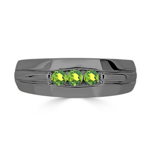 Peridot Mens Ring - Men's 3 Stone Peridot Ring In Black Gold