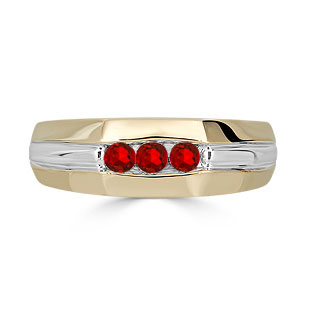 Ruby Mens Ring - Men's 3 Stone Ruby Ring In Two Tone Gold