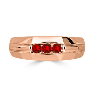 Ruby Mens Ring - Men's 3 Stone Ruby Ring In Rose Gold