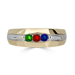 Gemstone Mens Personalized Ring - Men's 3 Stone Gemstone Ring In Two Tone Gold