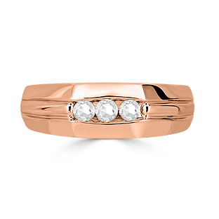 Diamond Mens Ring - Men's 3 Stone 1/4CT Diamond Ring In Rose Gold