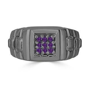 Amethyst Men's Ring - Mens 9 Stone Amethyst Ring In Black Gold