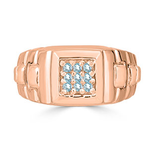 Aquamarine Men's Ring - Mens 9 Stone Aquamarine Ring In Rose Gold