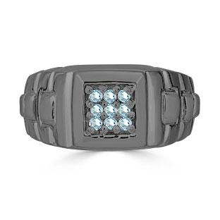 Aquamarine Men's Ring - Mens 9 Stone Aquamarine Ring In Black Gold