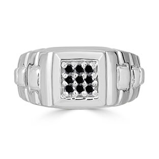 Black Diamond Men's Ring - Mens 9 Stone 1/4CT Diamond Ring In Silver