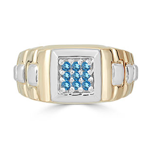 Blue Topaz Men's Ring - Mens 9 Stone Blue Topaz Ring In Two Tone Gold