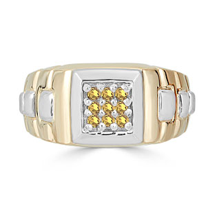 Citrine Men's Ring - Mens 9 Stone Citrine Ring In Two Tone Gold