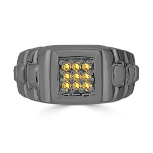 Citrine Men's Ring - Mens 9 Stone Citrine Ring In Black Gold
