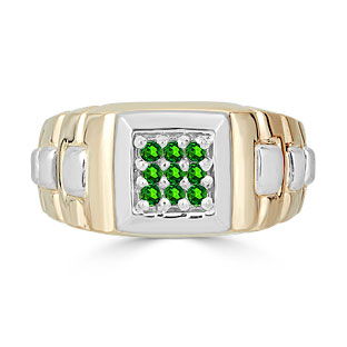 Emerald Men's Ring - Mens 9 Stone Emerald Ring In Two Tone Gold