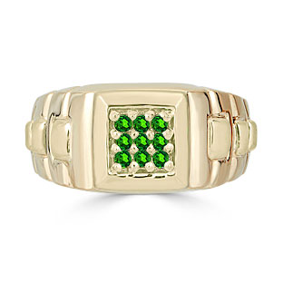 Emerald Men's Ring - Mens 9 Stone Emerald Ring In Yellow Gold