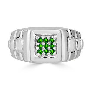 Emerald Men's Ring - Mens 9 Stone Emerald Ring In Sterling Silver