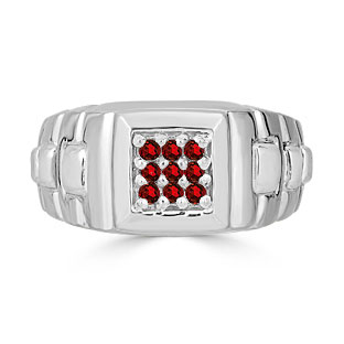 Garnet Men's Ring - Mens 9 Stone Garnet Ring In White Gold