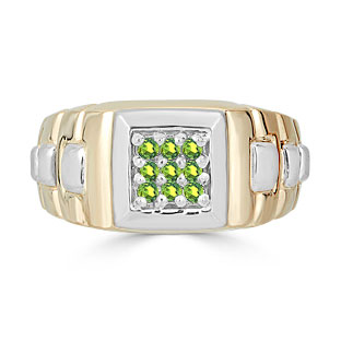 Peridot Men's Ring - Mens 9 Stone Peridot Ring In Two Tone Gold