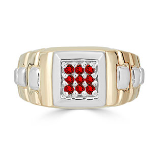Ruby Men's Ring - Mens 9 Stone Ruby Ring In Two Tone Gold