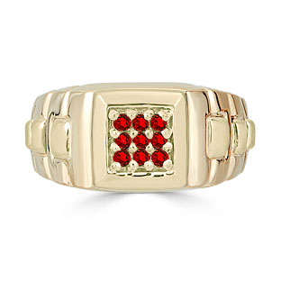 Ruby Men's Ring - Mens 9 Stone Ruby Ring In Yellow Gold