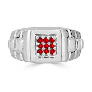 Ruby Men's Ring - Mens 9 Stone Ruby Ring In White Gold