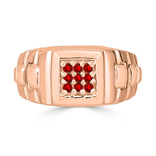 Ruby Men's Ring - Mens 9 Stone Ruby Ring In Rose Gold