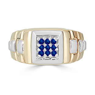 Sapphire Men's Ring - Mens 9 Stone Sapphire Ring In Two Tone Gold