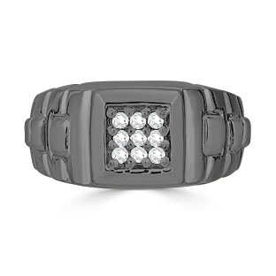 Diamond Men's Ring - Mens 9 Stone 1/4CT Diamond Ring In Black Gold