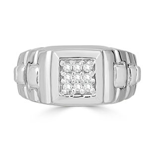 Diamond Men's Ring - Mens 9 Stone 1/4CT Diamond Ring In Silver