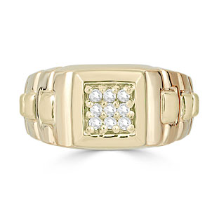 CZ Men's Ring - Mens 9 Stone CZ Ring In Yellow Gold