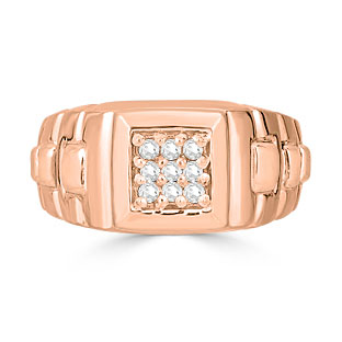 White Topaz Men's Ring - Mens 9 Stone White Topaz Ring In Rose Gold
